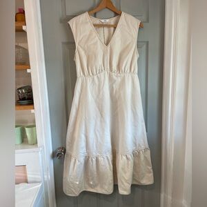Time and Tru Women's L Cream Denim Ruffled Tiered Cottagecore Sleeveless Dress